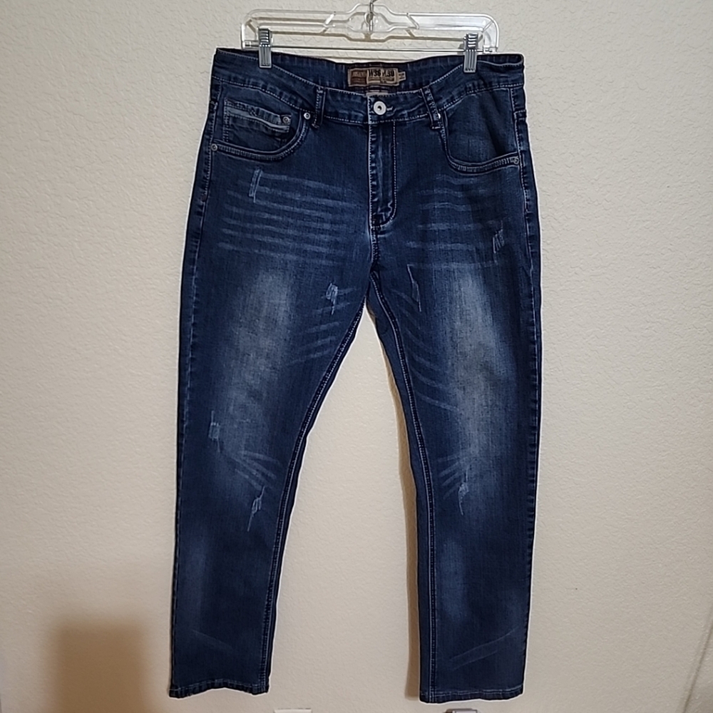 XIOS Denim Men's Blue Jeans Cotton Blend Size W36xL30 Distressed